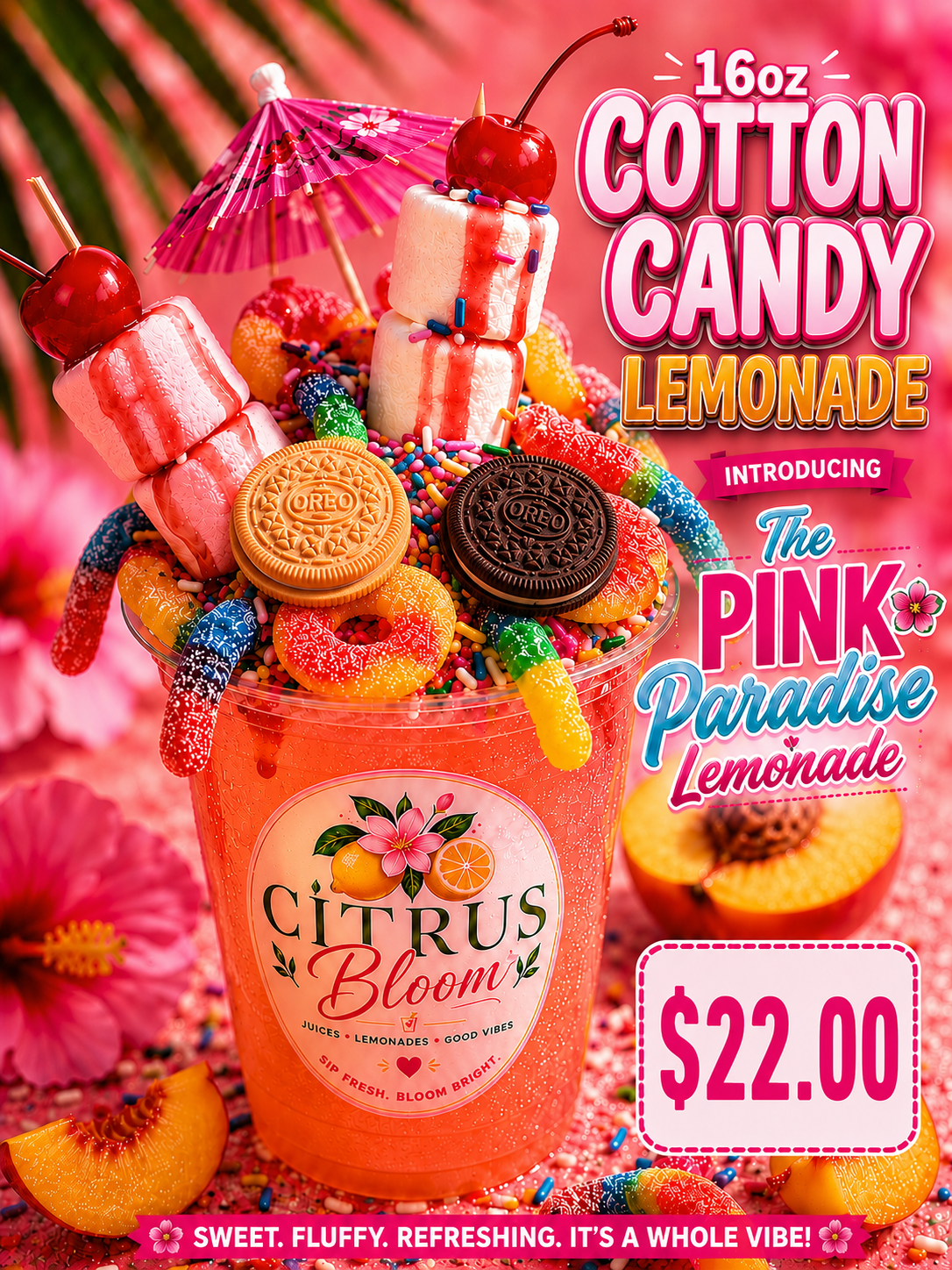 Pink Paradise Cotton Candy Lemonade 16 oz