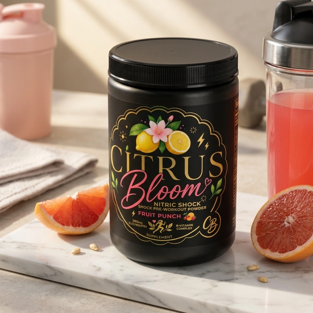 Nitric Shock tub on a marble counter with citrus