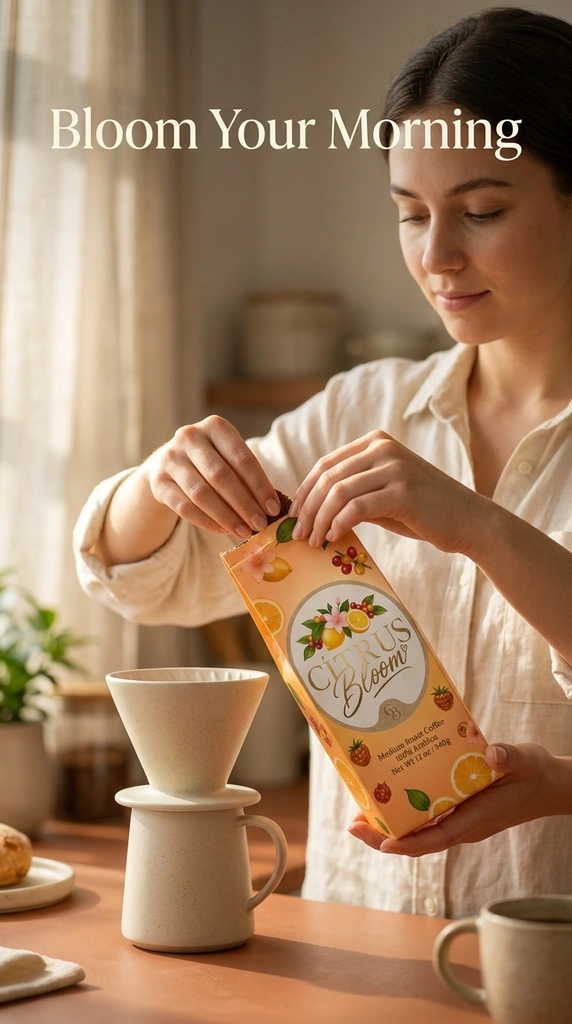 Bloom Your Morning — pouring Citrus Bloom Coffee