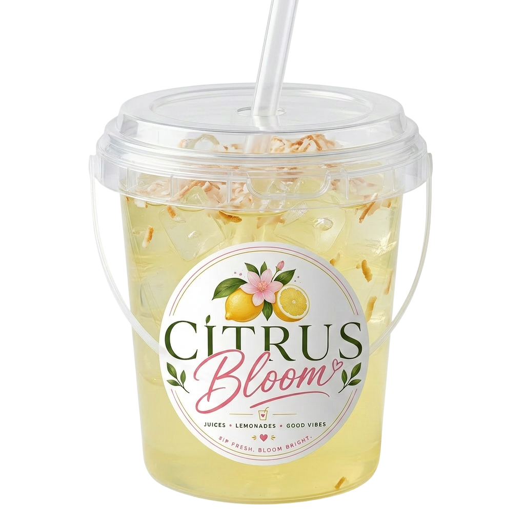 Coconut lemonade in Citrus Bloom bucket cup