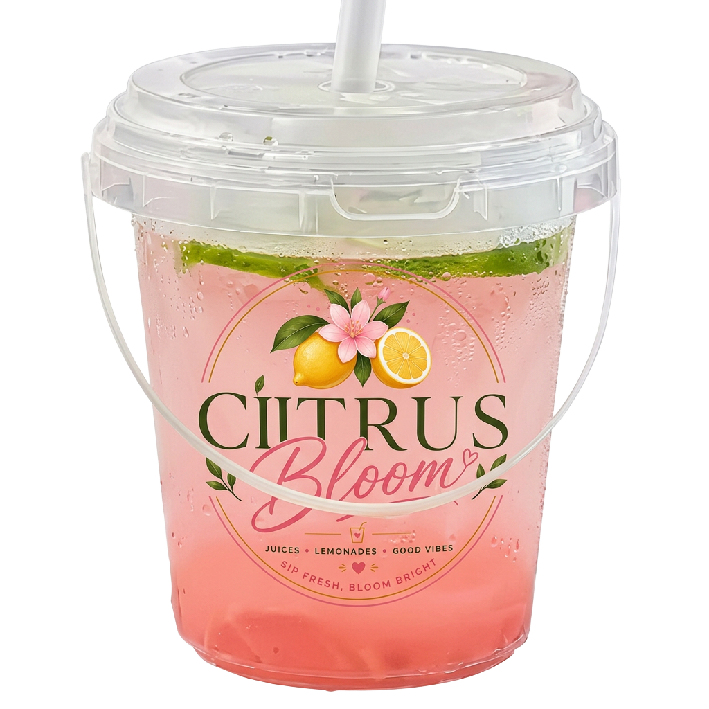Pink lemonade in Citrus Bloom bucket cup